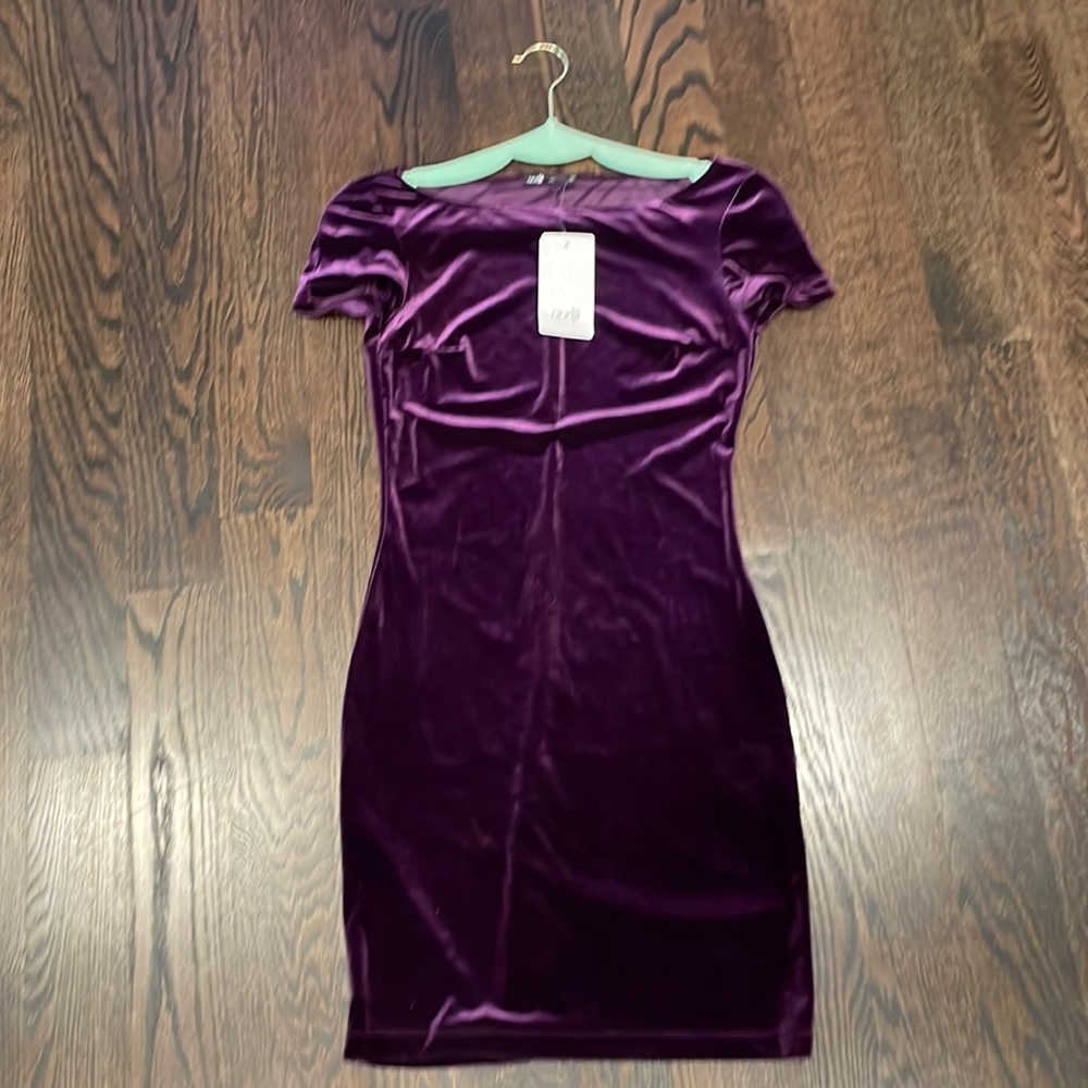 Purple velvet mini dress